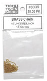 HO Scale Tichy Train Group 8339 Brass Chain 40 Links Per Inch 18" Long