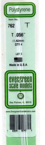 Evergreen 762 Styrene 14" T-Beam/Column .056 x .019" pkg (4)