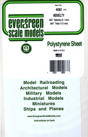 Evergreen 4083 Styrene Novelty Siding .083" Spacing .040 Thick 6x12" Sheet