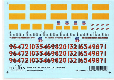 HO Scale Fusion Graphics UPRR102-87 Union Pacific Loco Renumbering Decal Set
