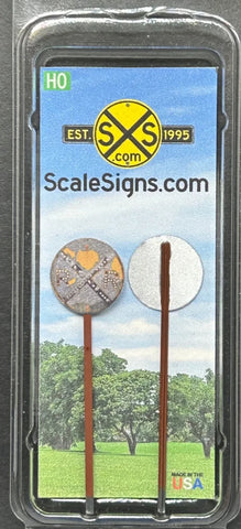 HO Scale ScaleSigns.com 2004c Weathered Railroad Crossing w/Cat Eyes v2 Sign (2)