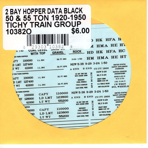 O Scale Tichy Train 10382O 2 Bay Hopper Data Black 50&55 Ton 1920-1950 Decal Set