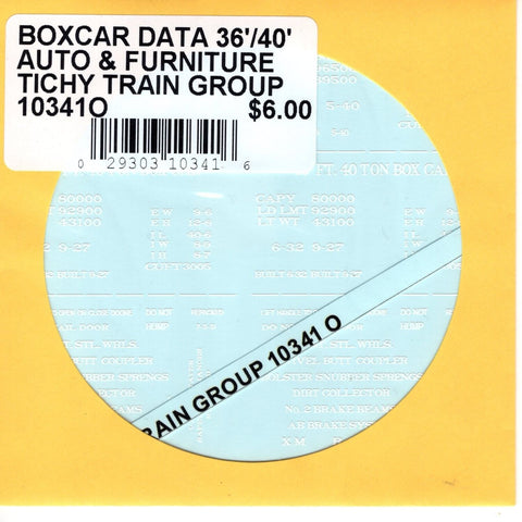 O Scale Tichy Train 10341O Boxcar Data 36'/40' Auto & Furniture Decal Set