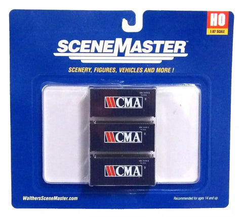 HO Scale Walthers SceneMaster 949-18050 CMA 20' Corrugated Container 3-Pack