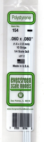 Evergreen 154 Styrene Strip Plastic .060" Thick x .080" 14" Long pkg (10)