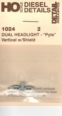 HO Scale Detail Associates 1024 Dual Headlight - "Pyle" Vertical w/Shield 2 Pkg