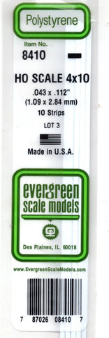 Evergreen 8410 Styrene Strip HO Scale 4 x 10" 14" Long pkg (10)