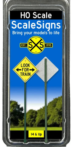 HO Scale ScaleSigns.com 2011c Railroad Crossing Look for Trains Sign (2) pcs