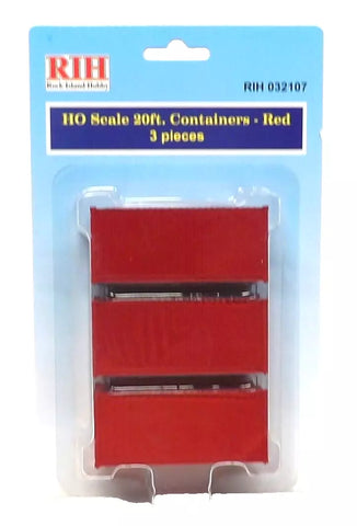 HO Scale Rock Island Hobby 32107 Red Unlettered 20' Corrugated Container 3-Pack