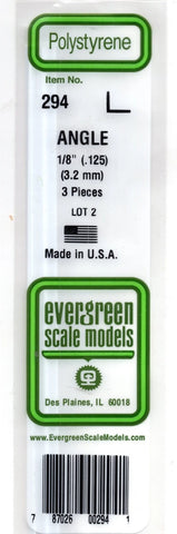 Evergreen 294 Styrene 14" L Angle .125" .32cm pkg(3)