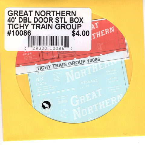 HO Scale Tichy Train 10086 GN Great Northern 40' DBL Door STL Box Decal Set