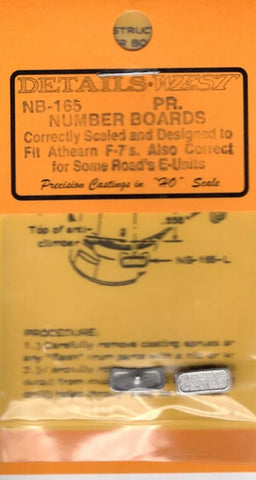 HO Scale Details West NB-165 Number Boards Sealed & Designed for Athearn F7's