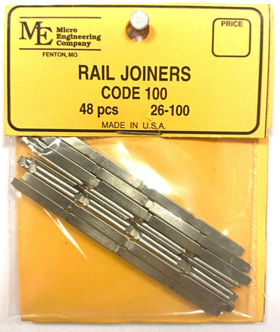 HO Scale Micro Engineering 26-100 Code 100 Nickel-Silver Rail Joiners pkg (48)