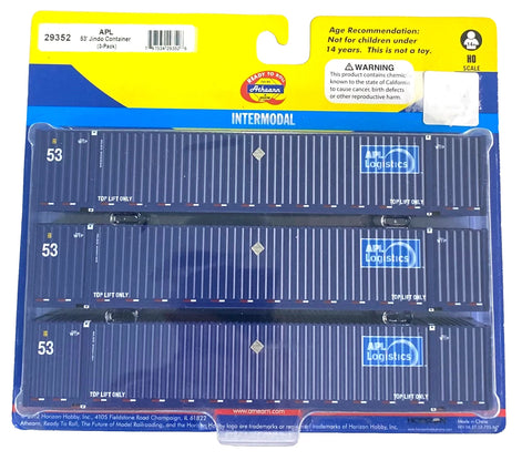 HO Scale Athearn 29352 APL Logistics 53' Blue JINDO Corrugated Container (3) pcs