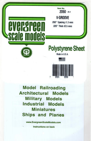 Evergreen 2050 Styrene V-Groove Siding Sheet .020 x 6 x 12" .050" Spacing