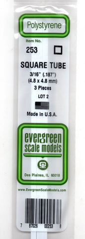 Evergreen 253 Styrene 14" Square Tubing .187" pkg(3)