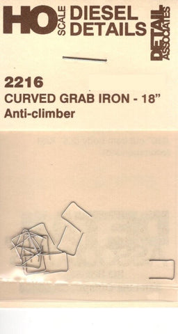 HO Scale Detail Associates 2216 Curved Grab Iron - 18" Anti-Climber 12 Pkg