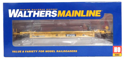 HO Scale Walthers MainLine 910-8424 Small Black & White TTX logo w/yellow conspicuity stripes TTX DTTX 745454 Thrall Rebuilt 40' Well Car