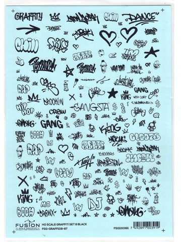HO Scale Fusion Graphics 108-87 Graffiti Black "Scribbles" Decal Set #8