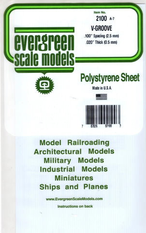 Evergreen 2100 Styrene V-Groove Siding Sheet .020 x 6 x 12" .100" Spacing