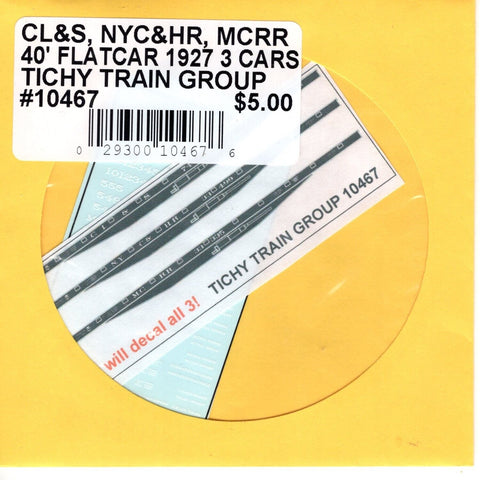 HO Scale Tichy Train 10467 CL&S, NYC&HR, MCRR 40' Flatcar 1927 3 Cars Decal Set