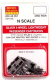 N Scale Micro Trains 342051 Silver Lightweight 4-Wheel Passenger Car Trucks (1)