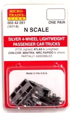 N Scale Micro Trains 342051 Silver Lightweight 4-Wheel Passenger Car Trucks (1)