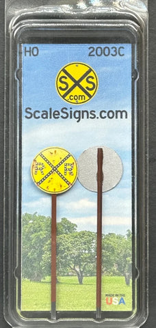 HO Scale ScaleSigns.com 2003c Railroad Crossing w/ Cat Eyes v1 Sign (2) pcs