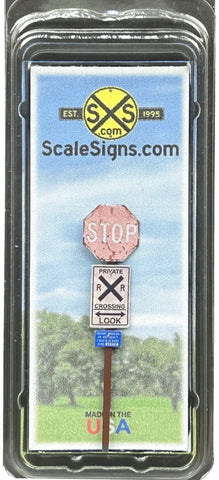 HO Scale ScaleSigns.com 2002c Weathered Private Railroad Crossing Sign (2) pcs