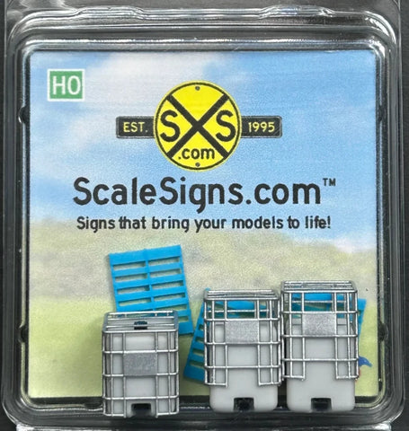 HO Scale ScaleSigns.com 21005 250 Galion Water Tanks w/Light Blue Pallet (3)pcs