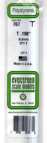 Evergreen 767 Styrene 14" T-Beam/Column .198 x .065" pkg (3)