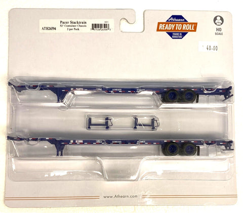 HO Scale Athearn 26594 Pacer Stacktrain 53' Container Chassis (2) pcs