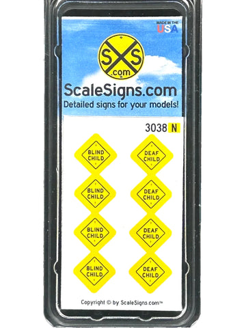 N Scale ScaleSigns.com 3038 Deaf & Blind Child Road/Street Sign (8) pcs