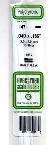Evergreen 147 Styrene Strip Plastic .040" Thick x .156" 14" Long pkg (10)