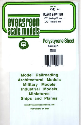Evergreen 4543 Styrene Board & Batten .100" Spacing .040 Thick 6x12" Sheet