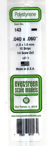Evergreen 143 Styrene Strip Plastic .040" Thick x .060" 14" Long pkg (10)