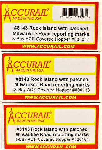 Accurail 8143 Milwaukee Road MILW ex-Rock 47' ACF 3-Bay Covered Hopper 3-Pack