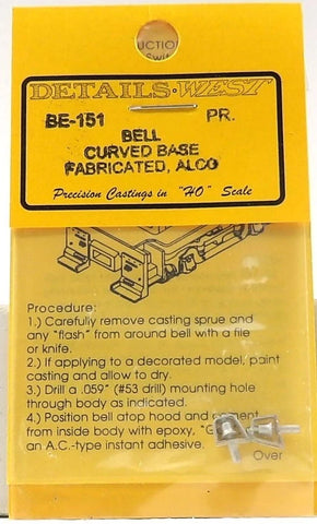 HO Scale Details West BE-151 Bell Curved Base Type for ALCO Switcher pkg (2)