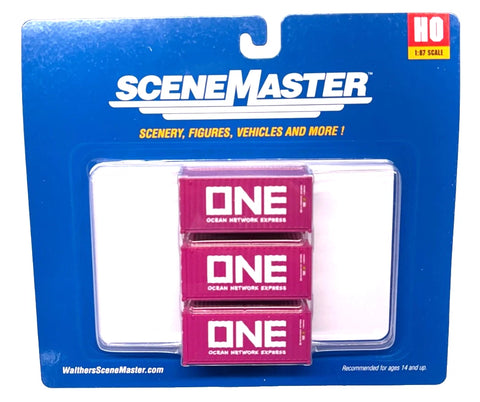HO Scale Walthers SceneMaster 949-18056 ONE Pink 20' Corrugated Container 3-Pack