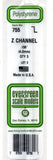 Evergreen 755 Styrene Z Channel Strips 14" 35cm .156" 4mm pkg (3)