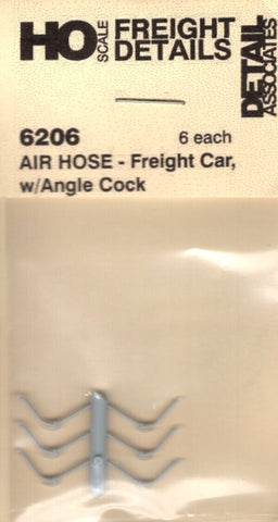 HO Scale Detail Associates 6206 Air Hose - Freight Car, w/Angle Cock 6 Each