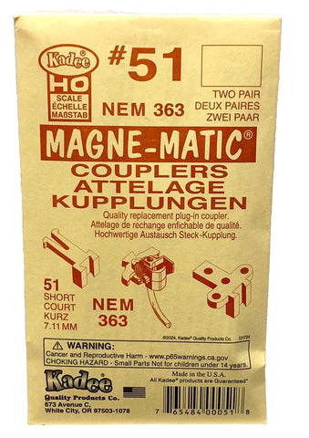 HO Scale Kadee #51 NEM 363 European-Style Couplers Short (2pr)