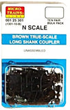 N Scale Micro Trains 125301 Brown True-Scale Long Shank Coupler pkg (10) pr