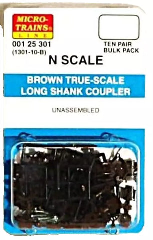 N Scale Micro Trains 125301 Brown True-Scale Long Shank Coupler pkg (10) pr