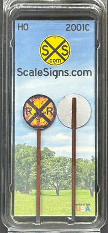 HO Scale ScaleSigns.com 2001c Weathered Railroad Crossing w/Heavy Rust Sign (2)