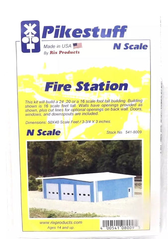 N Scale Pikestuff 541-8009 Blue 50 x 40' Fire Station Building Kit