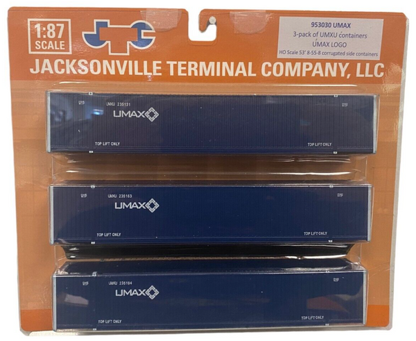 HO Scale Jacksonville Terminal 953030 UMAX 8-55-8 53' Corrugated Conta ...