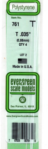 Evergreen 761 Styrene 14" T-Beam/Column .035 x .012" pkg (4)