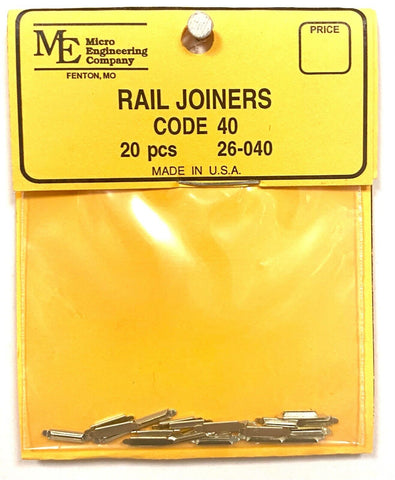 HO/N Scale Micro Engineering 26-040 Code 40 Nickel-Silver Rail Joiners pkg (20)