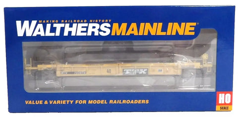 HO Scale Walthers MainLine 910-8436 Large black & white TTX logo w/yellow conspicuity stripes TTX DTTX 747278 Thrall Rebuilt 40' Well Car